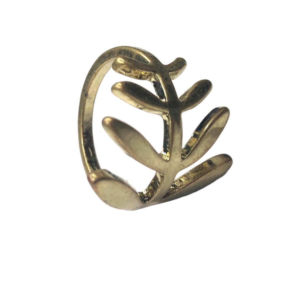 Ring Fashion Jewelry Statement Piece Large Leaf Gold Tone Size 7.5